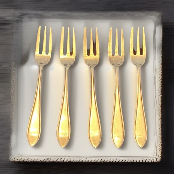 Five Dutch Dessert Cake 4 7/8" Forks Vintage Zilverstad Pleet 90 Silver Plate - Picture 8 of 8